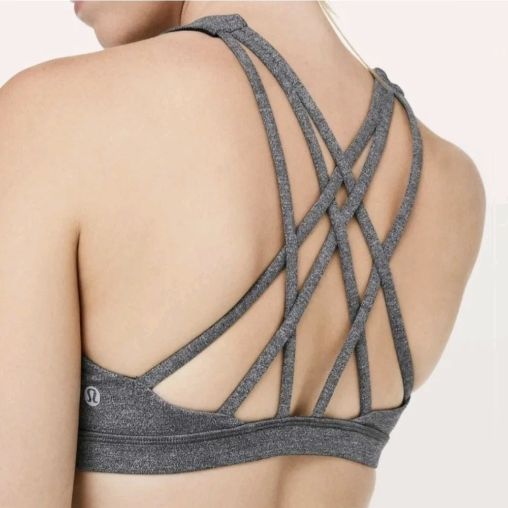 Lululemon Free To Be Serene High Neck Heathered Black Sport Bra Size 6